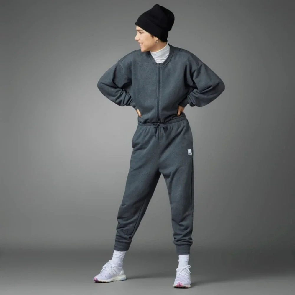 Adidas Womens Valentines Day Jumpsuit Size S Dark Grey Heather Cozy Lounge‎